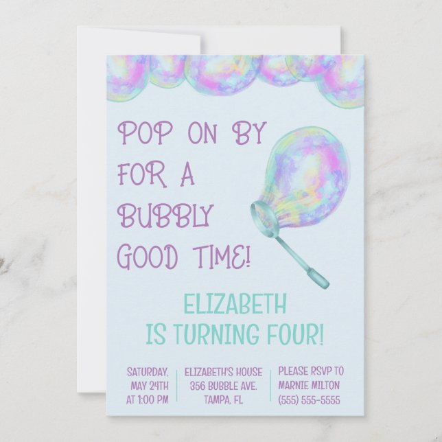 Convite Pop para um tempo muito bom! Bubble Birthday (Frente)