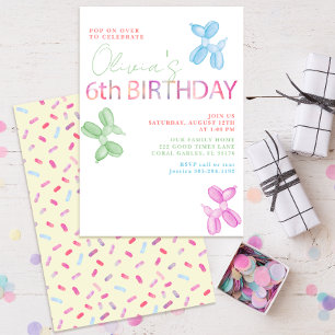 Convite Pop sobre 6 Aniversário do Balão de Aniversário