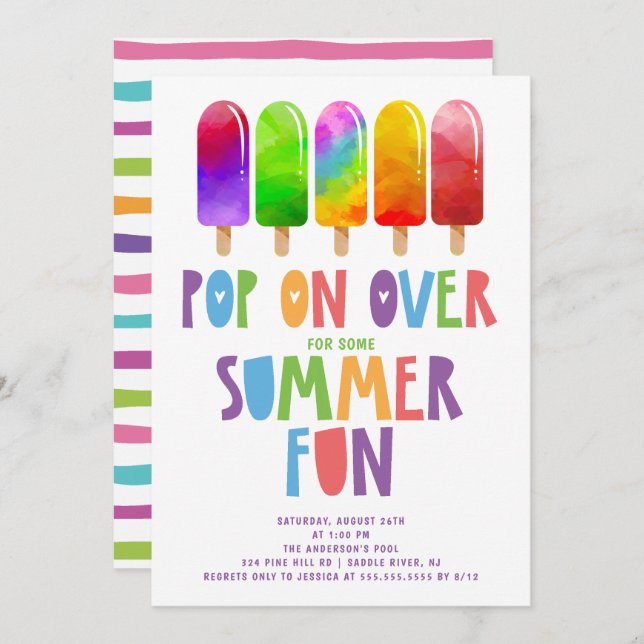 Convite Pop sobre Popsicles Summer Party (Frente/Verso)