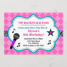 Convite Pop Star Aniversário Convidando Rapariga
