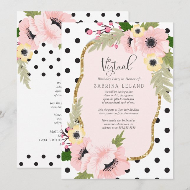 Convite Poppies Amarelas e Rosa de Festa de aniversário Vi (Frente/Verso)