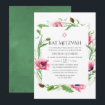 Convite Poppies Cor-de-Água Rosa Bat Mitzvah<br><div class="desc">Convite de morcego de papoila rosa,  projetado para ser rápida e facilmente personalizado de acordo com as especificações do seu evento.</div>