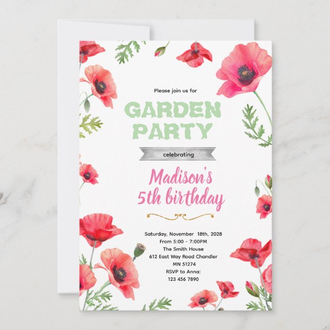 Convite Poppies Garden Party Invitation (Frente)