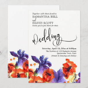 Convite Poppies Vermelhos, Casamento Moderno Iris Watercol