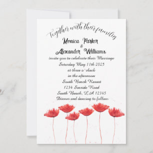 Convite Poppies Vermelhos Casamento Russo Floral Elegante 