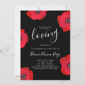 Convite Poppies vermelhos - Memorial da Vida em Preto