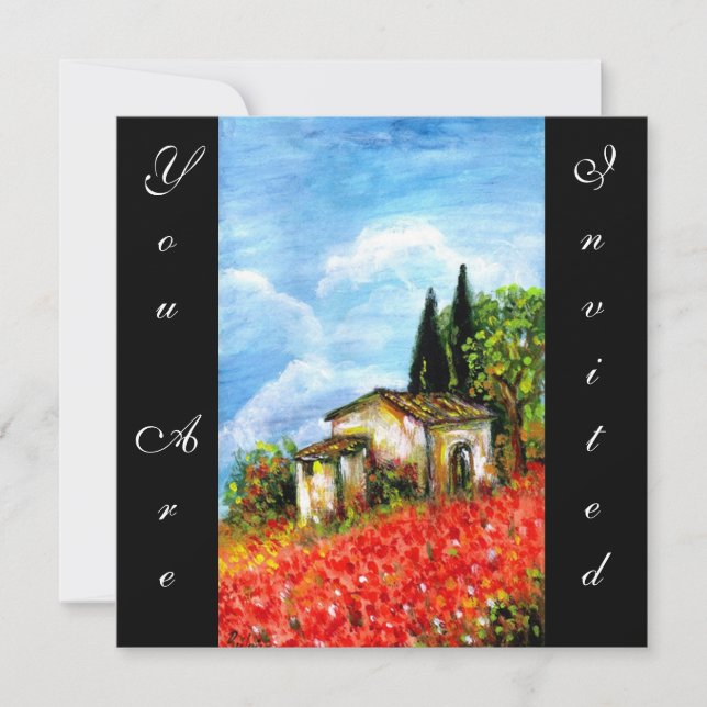 Convite POPPING TUSCANY LANDSCAPE Red Flower Fields Black (Frente)