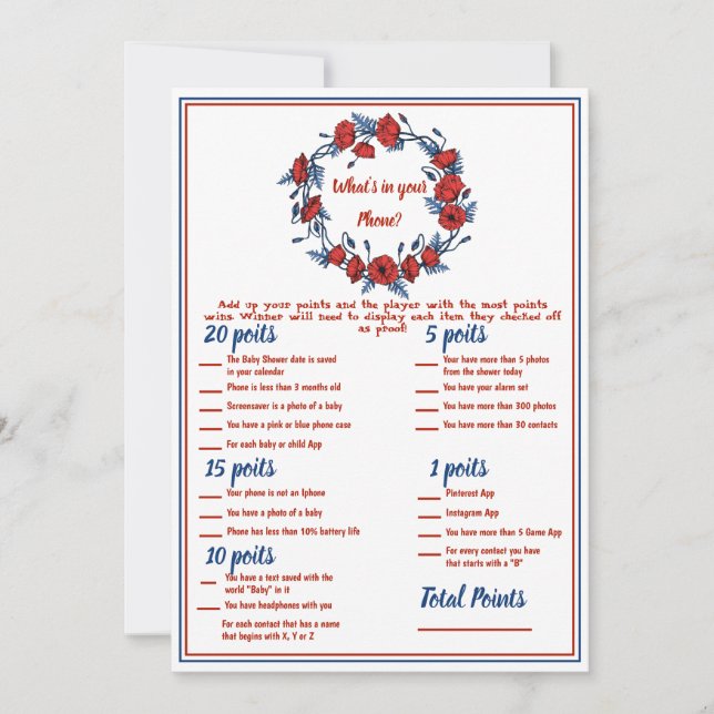 Convite Poppy Floral Chá de fraldas 2x Jogos (Frente)