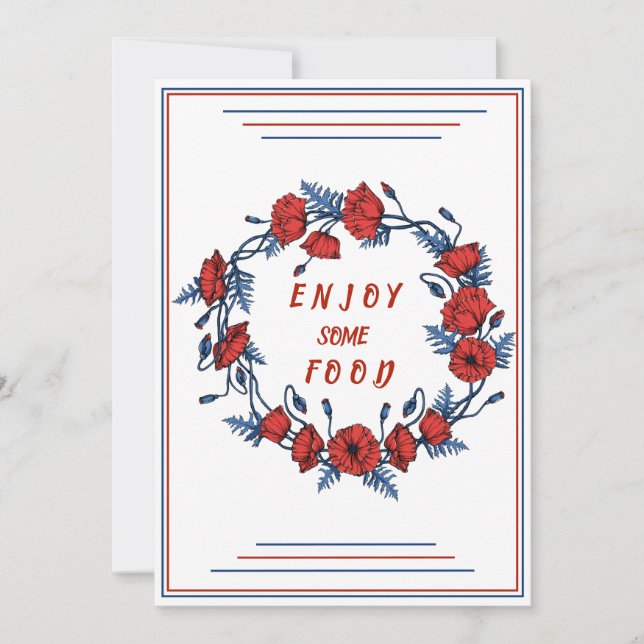 Convite Poppy Floral Chá de fraldas Aproveite Alguma Comid (Frente)