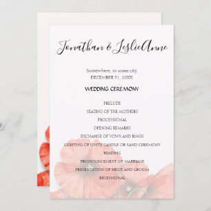 Convite Poppy Flower Wedemony Program L2