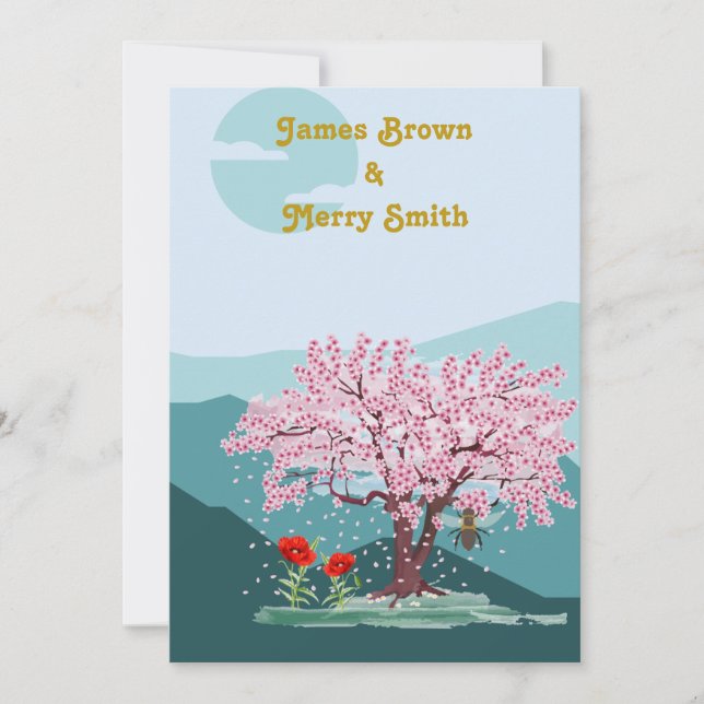 Convite Poppy Seeds Flores Sakura Bee Casamento (Frente)