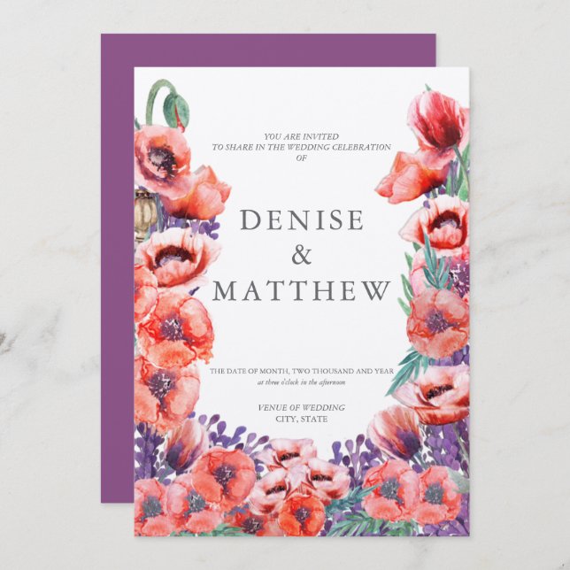 Convite Poppy Wedation com Dahlia Back (Frente/Verso)