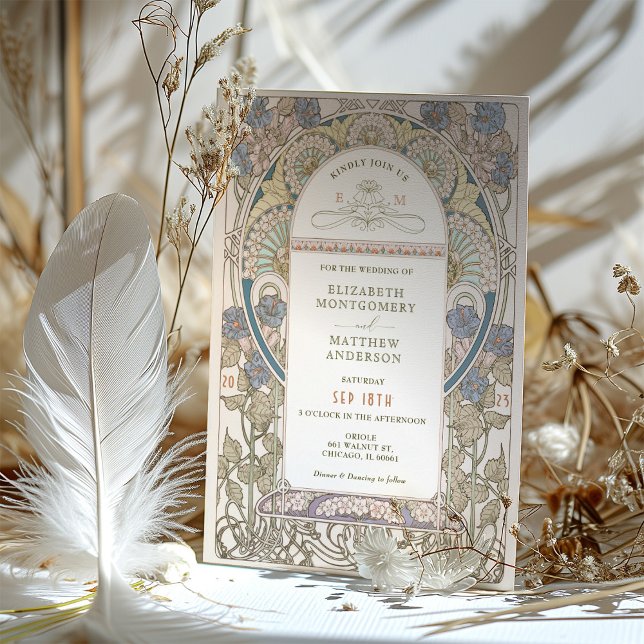 Convite Poppy Wedings Art Nouveau por Mucha (Criador carregado)