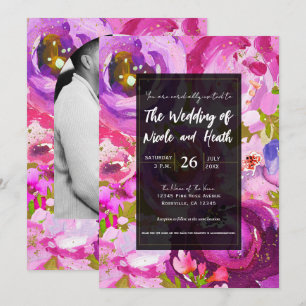 Convite Pops de Rosa e Roxo Casamento Floral Vibrante