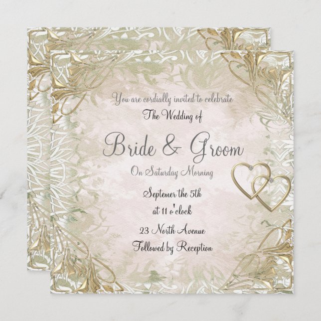 Convite popular e elegante para o casamento Dourad (Frente/Verso)