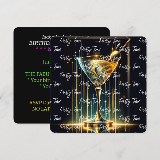 Convite Popular Neon Party Time Personalizado (Frente/Verso)