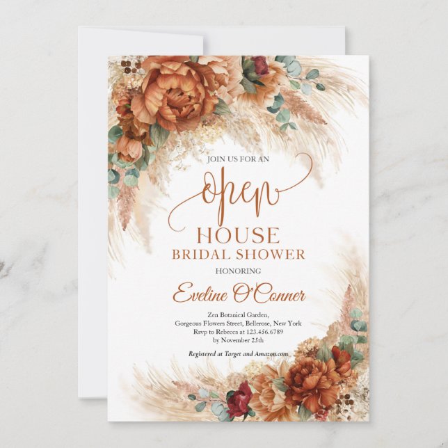 Convite Popular terracotta pampas de cobre (Frente)