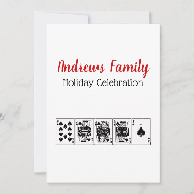 Convite Pôquer Noite de Cassino Royal Straight Flush Natal (Frente)