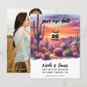 Convite Pôr do Sol no Deserto Aquarela Salvar a Data