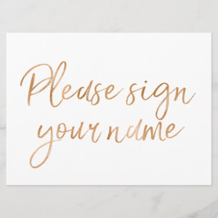 Convite "Por favor, assine seu nome" Sinal de Rosa Dourada