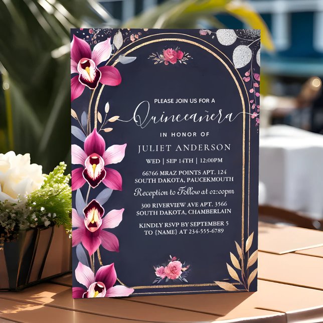 Convite Por Glam Ball Gown Spark Dark Marinho Quinceanera  (Criador carregado)