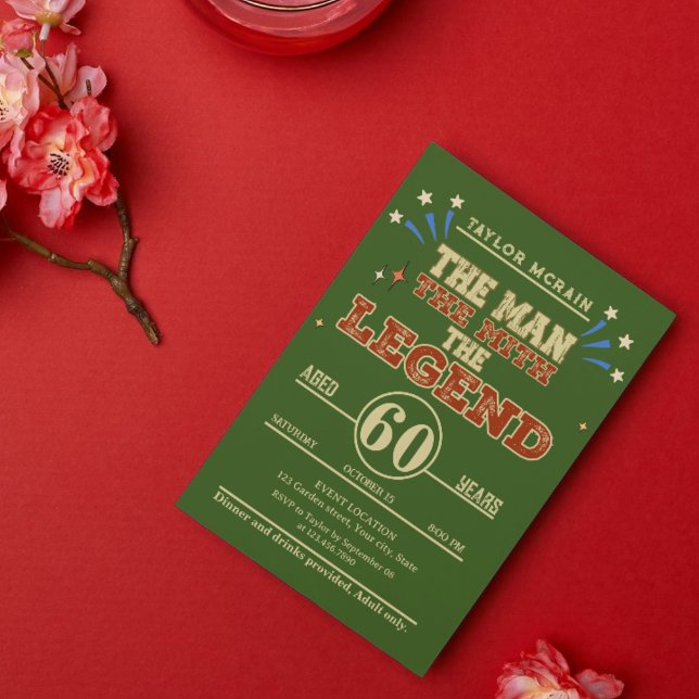 Convite Por Qualquer Idade, O Homem, O Mito, A Lenda (The Man, The Myth, The Legend Birthday Invitation )