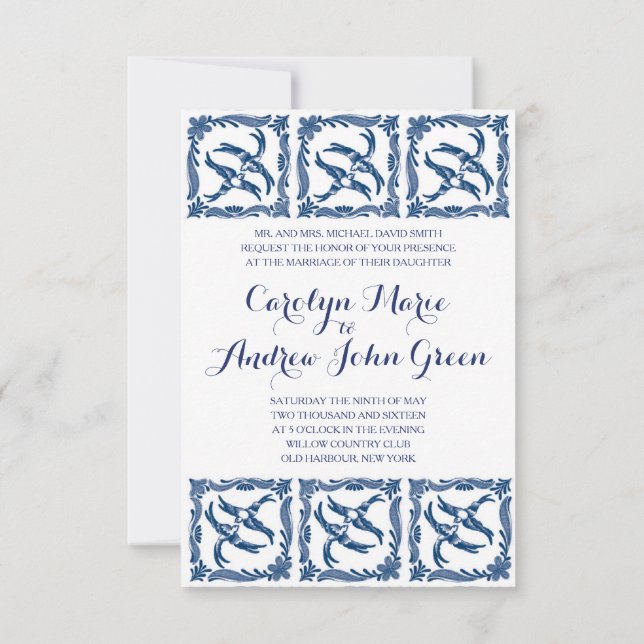 Convite Porcelana toile de delft do chinoiserie azul e (Verso)