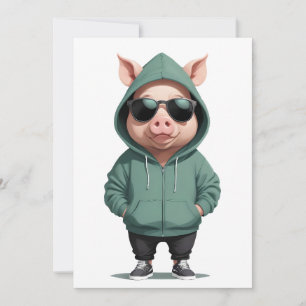 Convite Porco Vestindo Hoodie Engraçado Caráter Animal Leg