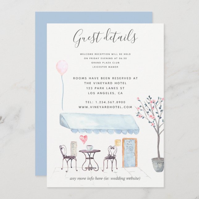 Convite Pormenores do Convidado de Paris - floral de aquar (Frente/Verso)