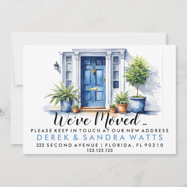 Convite Porta da frente azul Mudança de endereço, casa mov (Frente)