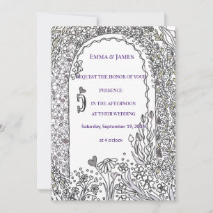 Convite Porta de Casamento de Jardim Floral Preto e Branco