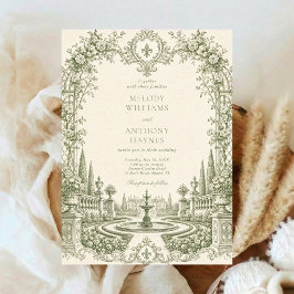Convite Porta de Jardim de Aquarela Verde Arte Casamento