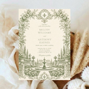 Convite Porta de Jardim de Aquarela Verde Arte Casamento