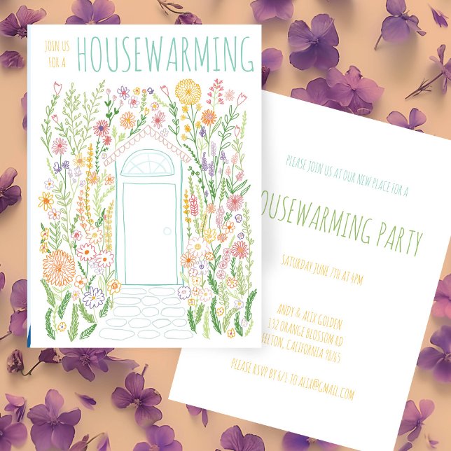 Convite Porta do jardim da festa de ancoragem (HOUSEWARMING PARTY Garden Door Colorful Doodle Invitation
)