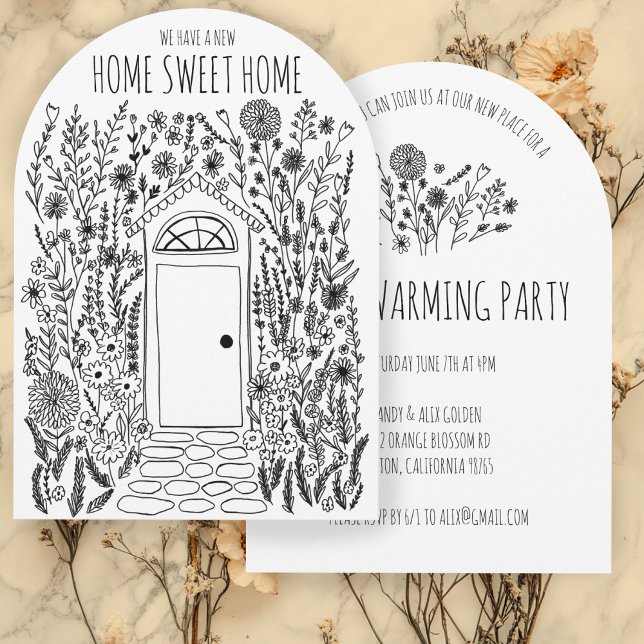 Convite Porta do Jardim do HABITANTE (HOUSEWARMING PARTY Garden Door Hand Drawn Doodle Arched Party  Invitation
)