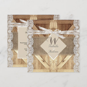 Convite Porta Rústica Casamento Bege Branco Renda Madeira 