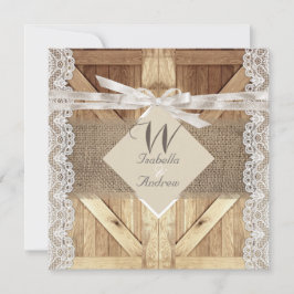 Convite Porta Rústica Casamento Bege Branco Renda Madeira