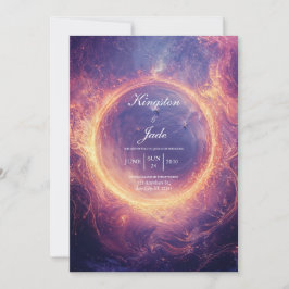 Convite Portal Cósmico de Luxo Anel de Fogo Casamento