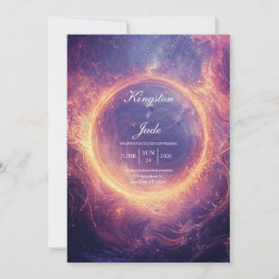 Convite Portal Cósmico de Luxo Anel de Fogo Casamento