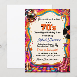 Convite Portal do Tempo Retro Noite de Disco dos Anos 70 F