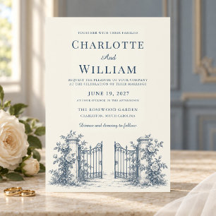 Convite Portão de Jardim de Casamento Rosa Azul Francês