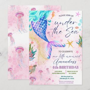 Convite Portão-sereia Aquarela Aniversário sob o Mar