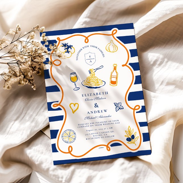 Convite Portas de Casamento da Comida Italiana marinho (Criador carregado)