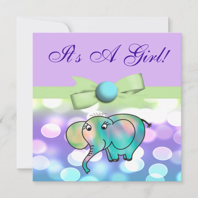 Convite Portas Sparkle Chá de fraldas Elefante de Pastel C (Frente)