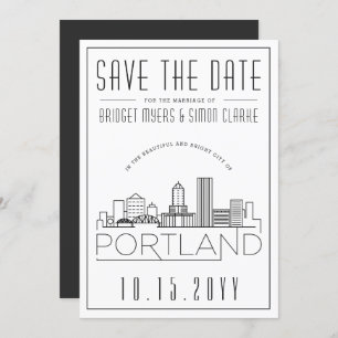 Convite Portland Wedding   Skyline Estilizado Salvar a Dat