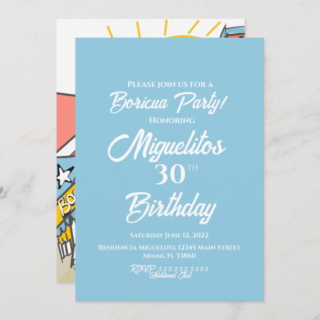 Convite Porto Rico Boricua Hispânico - Festa Latina (Frente/Verso)