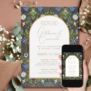 Convite Português Casamento Flores Folclóricas Rústica