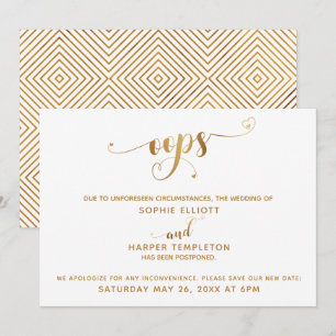 Convite Pós-casamento "Oops"! Script de Corações Dourad