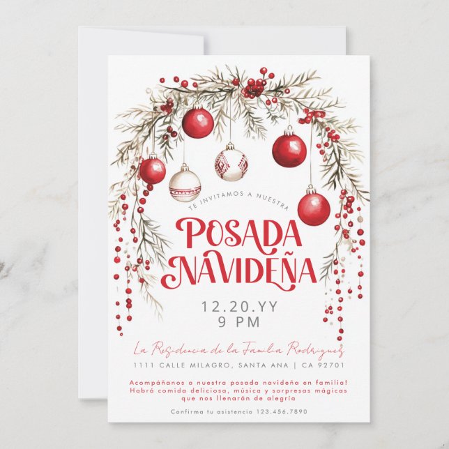 Convite Posada de Natal Espanhol Espanhol (Frente)