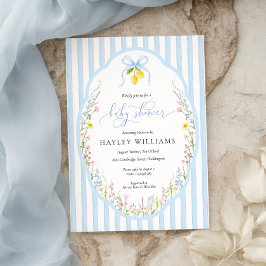 Convite Posey Wildflower Blue Bow Baby Shower Invitation
